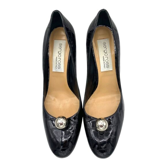 Sergio Rossi Grazie Sergio Sphere Embellished Pumps Black Croc Silver 40 - Picture 2 of 16